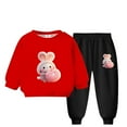 thumbnail image 1 of Odeerbi Kids Boys Girls Winter Warm Fleece Sweatsuits Two Piece Outfits Set Cartoon Printed Sweatshirt Jogger Pants Tracksuit Set Children Plush Loose Pullover Sweater Casual Hoodie Red, 1 of 4
