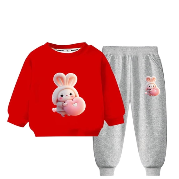 Odeerbi Kids Boys Girls Winter Warm Fleece Sweatsuits Two Piece Outfits Set Cartoon Printed Sweatshirt Jogger Pants Tracksuit Set Children Plush Loose Pullover Sweater Casual Hoodie
