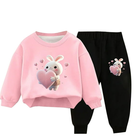 Odeerbi Kids Boys Girls Winter Warm Fleece Sweatsuits Two Piece Outfits Set Cartoon Printed Sweatshirt Jogger Pants Tracksuit Set Children Plush Loose Pullover Sweater Casual Hoodie Pink