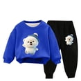 thumbnail image 1 of Odeerbi Kids Boys Girls Winter Warm Fleece Sweatsuits Two Piece Outfits Set Cartoon Printed Sweatshirt Jogger Pants Tracksuit Set Children Plush Loose Pullover Sweater Casual Hoodie Blue, 1 of 4