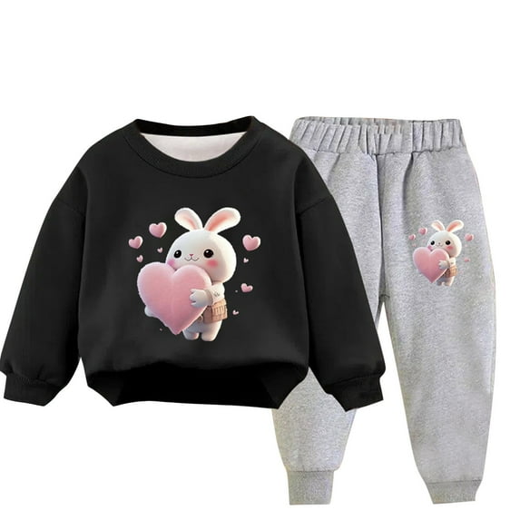 Odeerbi Kids Boys Girls Winter Warm Fleece Sweatsuits Two Piece Outfits Set Cartoon Printed Sweatshirt Jogger Pants Tracksuit Set Children Plush Loose Pullover Sweater Casual Hoodie Black