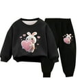 thumbnail image 1 of Odeerbi Kids Boys Girls Winter Warm Fleece Sweatsuits Two Piece Outfits Set Cartoon Printed Sweatshirt Jogger Pants Tracksuit Set Children Plush Loose Pullover Sweater Casual Hoodie Black, 1 of 4