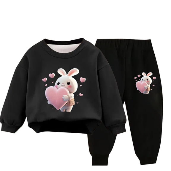 Odeerbi Kids Boys Girls Winter Warm Fleece Sweatsuits Two Piece Outfits Set Cartoon Printed Sweatshirt Jogger Pants Tracksuit Set Children Plush Loose Pullover Sweater Casual Hoodie Black