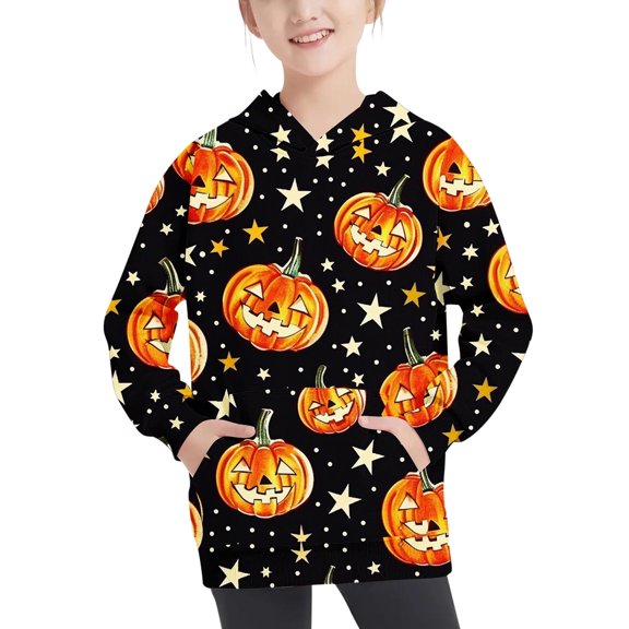 Odeerbi Kids Boys Halloween Hoodies Fall Winter Pullover Hooded Sweatshirts 4-14 Years Children's Halloween Printed Hoodie Long Sleeve Top Sweatshirt Kids Clothes Black