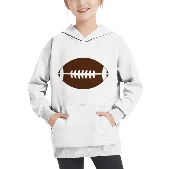 Odeerbi Kids Boys Hoodies Fall Winter Pullover Hooded Sweatshirts 4-14 Years Children's American Football Printed Long Sleeve Top Sweatshirt Kids Clothes White