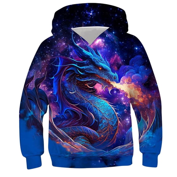 Odeerbi Kids Boys Hoodies Printed Pullover Hooded Sweatshirts Children's Long Sleeve Pattern Printed Hooded Sweatshirt Round Neck T-shirt Blue