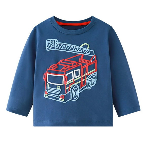 Odeerbi Kids Boys Long Sleeve T-Shirts Fall Winter Cartoon Printed Cotton Base Tops Children's Cute Prints Shirts Crewnecks Tops Dressy Casual Blouses Clothes Navy