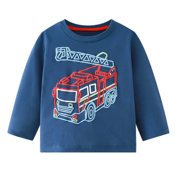 Odeerbi Kids Boys Long Sleeve T-Shirts Fall Winter Cartoon Printed Cotton Base Tops Children's Cute Prints Shirts Crewnecks Tops Dressy Casual Blouses Clothes Navy