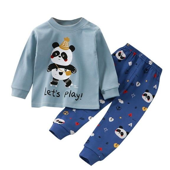 Odeerbi Kids Boys Pajama Sets Soft Cotton Long Johns Cartoon Printed Base Layer Set Children's Thermal Underwear Set New Fashion Casual Printed Outfit Set Baby Home Clothes Blue