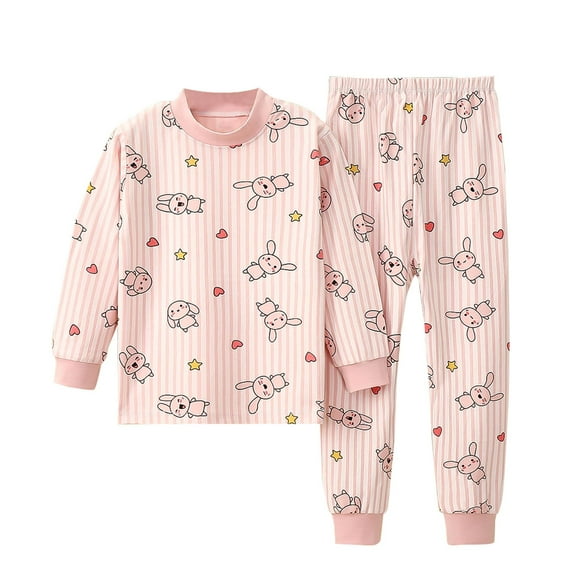 Odeerbi Kids Boys Spring Fall Outfits Cartoon Print Cotton Pajama Sets 2-16 Years Kids Thin Tops Jogger Pants Two Piece Set Sleepwear Lounge Sets Kids Clothes Pink