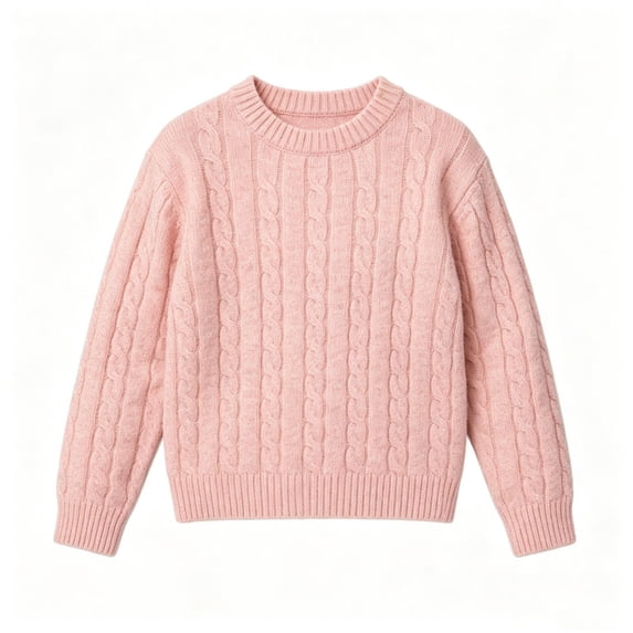 Odeerbi Kids Cable Knit Sweater Boys Girls Solid Color Long Sleeve Thermal Warm Knitwear for Fall Winter