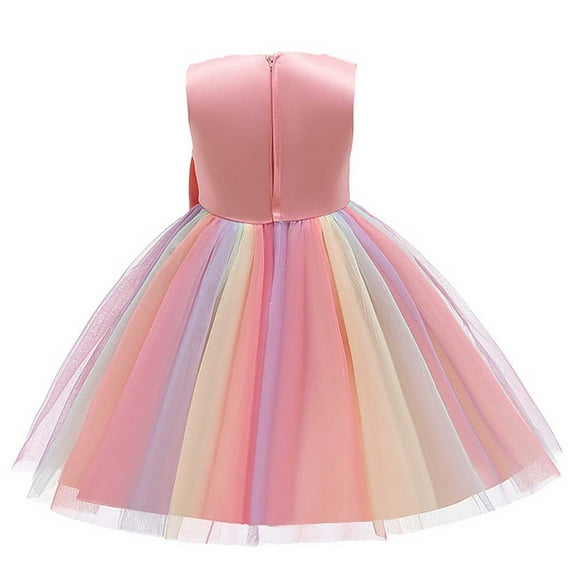 Odeerbi Kids Dress Toddler Girls Party Princess Dresses Bow Mesh Lace Formal Dress 2025 Fashion Short Sleeve Skirt Dress Pink