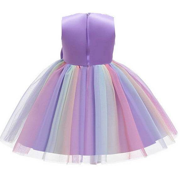 Odeerbi Kids Dress Toddler Girls Party Princess Dresses Bow Mesh Lace Formal Dress 2025 Fashion Short Sleeve Skirt Dress Purple