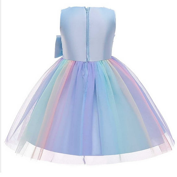 Odeerbi Kids Dress Toddler Girls Party Princess Dresses Bow Mesh Lace Formal Dress 2025 Fashion Short Sleeve Skirt Dress Sky Blue