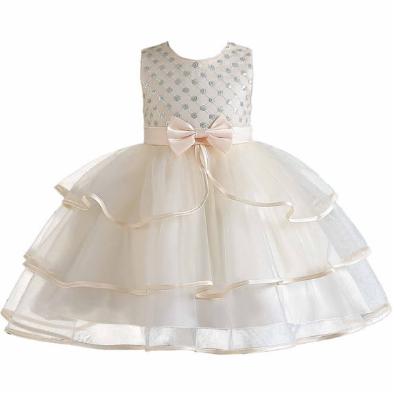 Odeerbi Kids Dress Toddler Girls Princess Dresses Tulle Dress Middle-aged Children's Sleeveless Embroidery Mesh Gauze Dress Beige