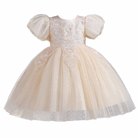 Odeerbi Kids Dress Toddler Girls Princess Dresses Tulle Dress Middle-aged Children's Sleeveless Embroidery Mesh Gauze Dress Beige
