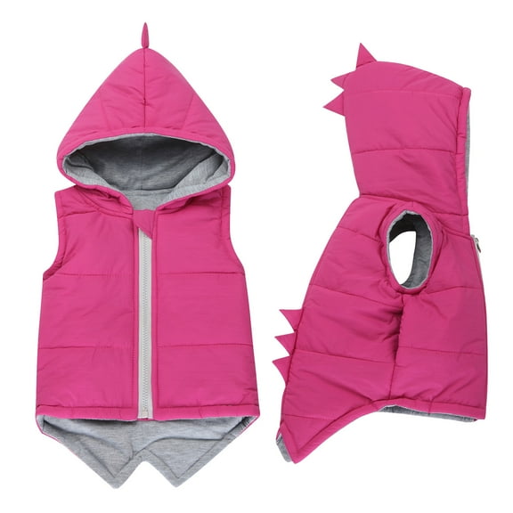Odeerbi Kids Fleece Vest Children Warm Vest Girls Boys Dinosaur Waistcoats Zipper Hooded Outwear Jacket Tops Blue
