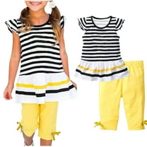 Odeerbi Kids Girls 2 Piece Outfits Ruffle Tops Capris Set Summer Clothes Fashion Casual Short Sleeve Round Neck Collar Botton Printed Blouse Short Pants Sets Black