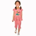 thumbnail image 1 of Odeerbi Kids Girls 2 Piece Outfits Ruffle Tops Capris Set Summer Clothes Floral Print Round Neck Short Sleeve Flying Sleeves Top Elastic Waist Cropped Pants Two-piece Set Pink, 1 of 5