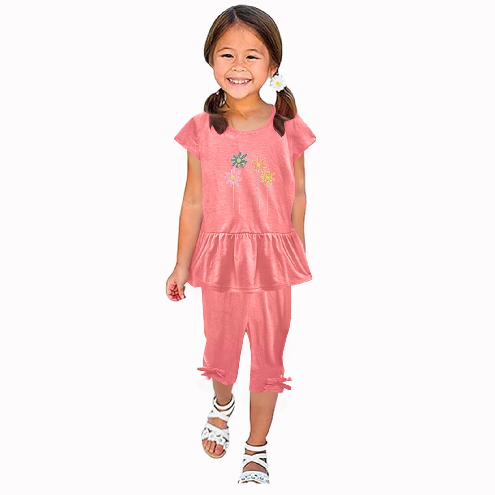 2 Piece Girls Flower & Stripe Top & Capris main image 1