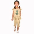 thumbnail image 1 of Odeerbi Kids Girls 2 Piece Outfits Ruffle Tops Capris Set Summer Clothes Floral Print Round Neck Short Sleeve Flying Sleeves Top Elastic Waist Cropped Pants Two-piece Set Khaki, 1 of 5