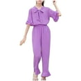 thumbnail image 1 of Odeerbi Kids Girls 2 Piece Outfits Ruffle Tops Pants Set Summer Clothes Spring Cute Solid Color Long Sleeve Comfy V-Neck Blouses Pants Set Purple, 1 of 5