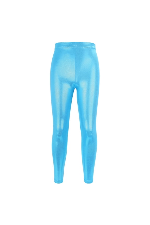Kids Girls Athletic Dance Leggings Yoga Compression Pants Fitness Dance Pants Solid Color Sports Long Pants Blue