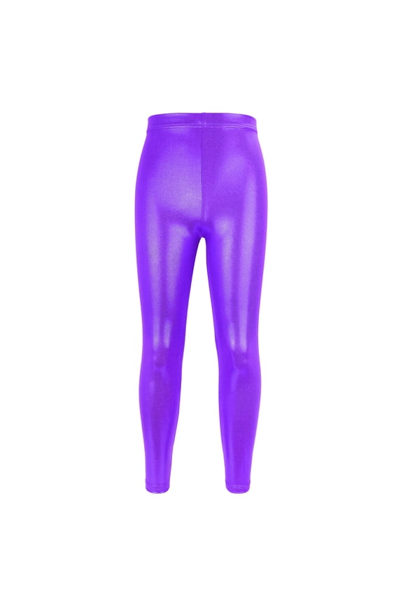 Kids Girls Athletic Dance Leggings Yoga Compression Pants Fitness Dance Pants Solid Color Sports Long Pants Purple