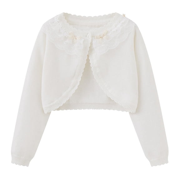 Odeerbi Kids Girls Bolero Cardigan Cropped Shrugs Knit Cover Up Kids Baby Fashion Cute Solid Color Long Sleeve Thin Style Button Cardigan Sweater Kids Clothes White