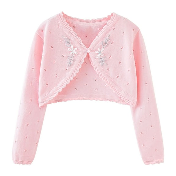 Odeerbi Kids Girls Bolero Cardigan Cropped Shrugs Knit Cover Up Kids Baby Fashion Cute Solid Color Long Sleeve Thin Style Button Cardigan Sweater Kids Clothes Pink