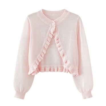 Odeerbi Kids Girls Bolero Cardigan Cropped Shrugs Knit Cover Up Kids Baby Fashion Cute Solid Color Long Sleeve Thin Style Button Cardigan Sweater Kids Clothes Pink