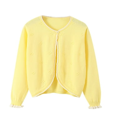 Odeerbi Kids Girls Bolero Cardigan Cropped Shrugs Knit Cover Up Children's Solid Color Button Up Cardigan Wool Short Sweater Top Kids Clothes Yellow