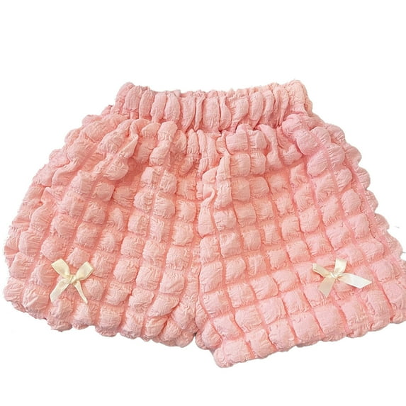 Odeerbi Kids Girls Bow Bloomers Shorts 1-10 Years Kids Candy Color Bow Shorts Bubble Lantern Pants Pink