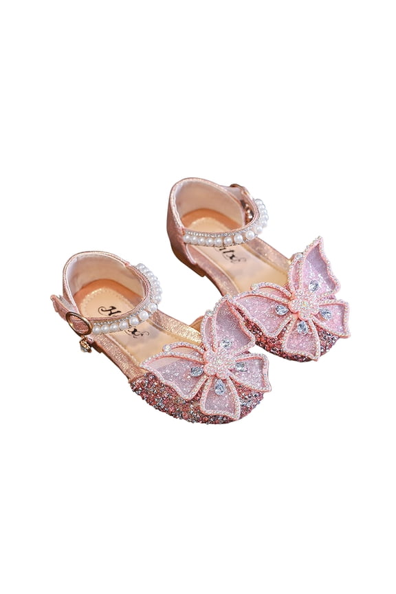 Kids Girls Bow Princess Sandals Baby Soft Sole Princess Shoes Bright Diamond Bow Dance Performance Shoes Pink 9-10 Years