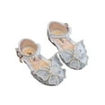 thumbnail image 1 of Odeerbi Kids Girls Bow Princess Sandals Baby Soft Sole Princess Shoes Bright Diamond Bow Dance Performance Shoes Silver 11 Years, 1 of 6