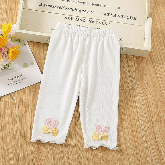 Odeerbi Kids Girls Capris Leggings Ice Silk Tights Pants New Summer Capris Pants Baby Leggings White