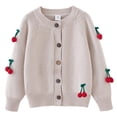 thumbnail image 1 of Odeerbi Kids Girls Cherry Cardigan Sweater Cotton Knit Sweater Cardigan Crocheted Knitted Cardigan Round Neck Children's Sweater Khaki, 1 of 4