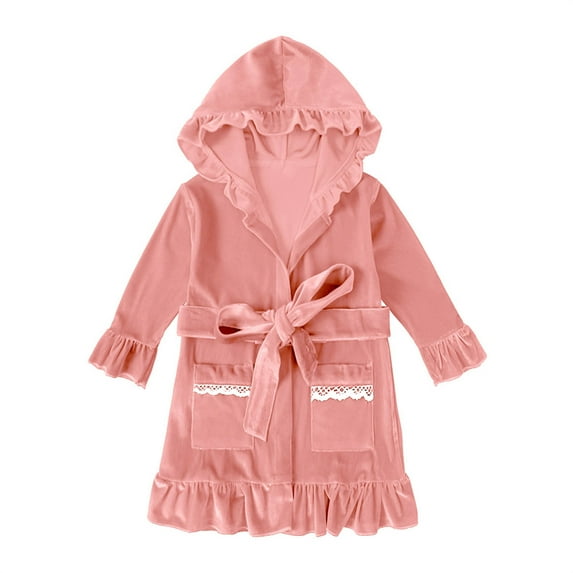Odeerbi Kids Girls Christmas Bathrobes Kids Soft Hooded Sleepwear Thick Warm Night-robe Toddler Christmas Winter Solid Color 2025 Long Sleeved Home Wear Baby Clothes Bathrobe Pink 7-8 Years