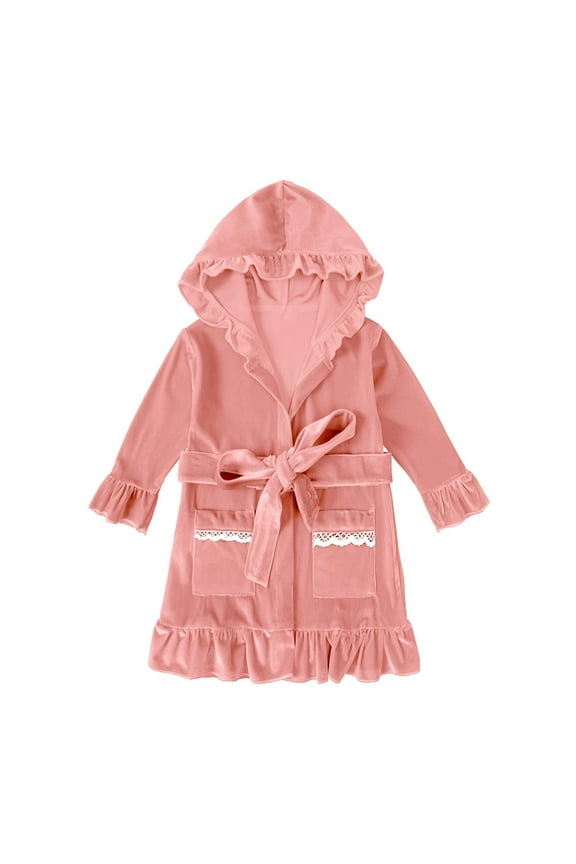 Kids Girls Christmas Bathrobes Kids Soft Hooded Sleepwear Thick Warm Night-robe Toddler Christmas Winter Solid Color 2025 Long Sleeved Home Wear Baby Clothes Bathrobe Pink 7-8 Years