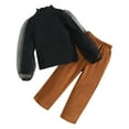 thumbnail image 1 of Odeerbi Kids Girls Corduroy Outfits Mesh Puff Sleeve Knit Cotton Top + Corduroy Pants Set Black 6-7 Years, 1 of 9