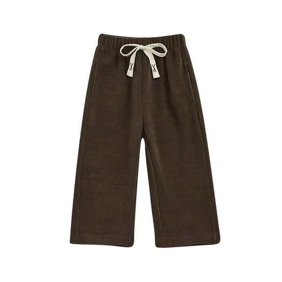 Odeerbi Kids Girls Corduroy Wide Leg Pants Fall Winter Thermal Cotton Long Pants 1-10 Years Casual Solid Color Drawstring Smocked Waist Straight Leg Pants Coffee