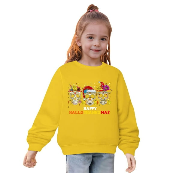 Odeerbi Kids Girls Cotton Crewneck Sweatshirts Fall Winter Pullover Sweatshirt Fall Winter Heart Print Long Sleeve Sweater Top Kids Clothes Yellow