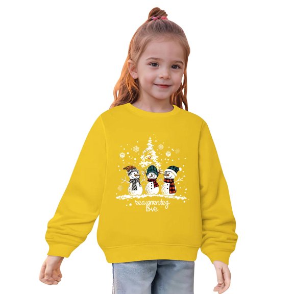 Odeerbi Kids Girls Cotton Crewneck Sweatshirts Fall Winter Pullover Sweatshirt Fall Winter Heart Print Long Sleeve Sweater Top Kids Clothes Yellow