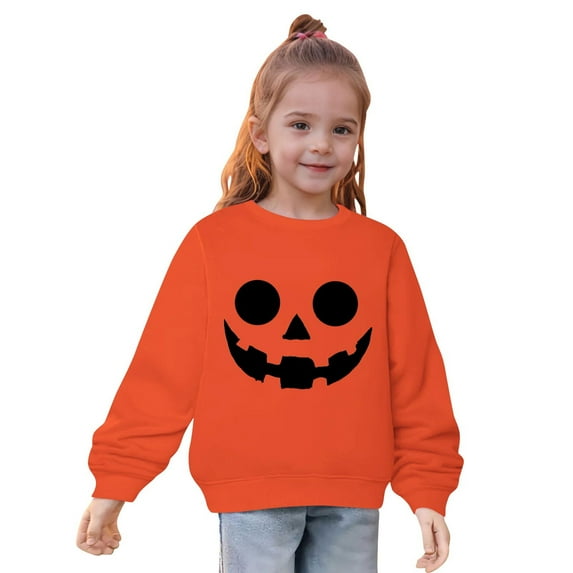 Odeerbi Kids Girls Crewneck Sweatshirts Halloween Pullover Sweatshirts Children's Fall Winter Sweatshirt Heart Print Long Sleeve Sweater Top Orange