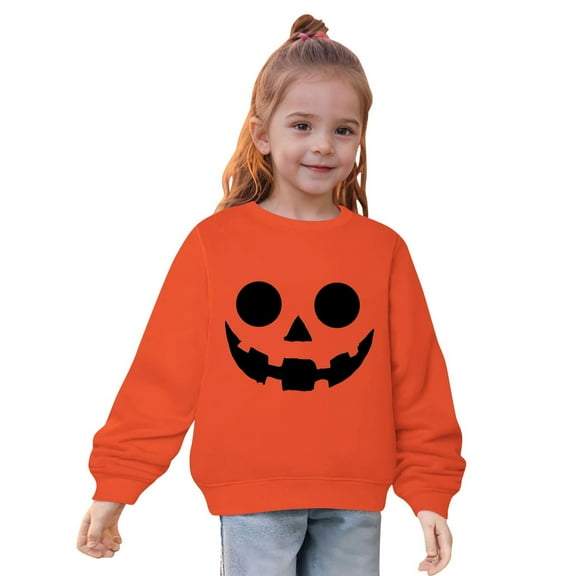 Odeerbi Kids Girls Crewneck Sweatshirts Halloween Pullover Sweatshirts Children's Fall Winter Sweatshirt Heart Print Long Sleeve Sweater Top Orange