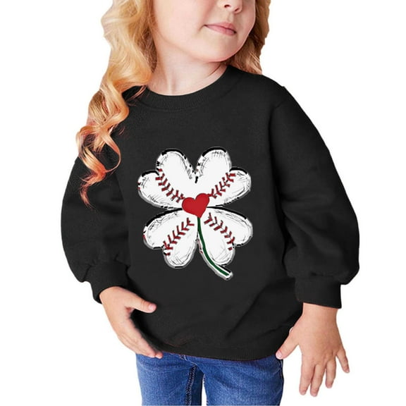 Odeerbi Kids Girls Crewneck Sweatshirts Pullover Sweatshirts Children's Fall Winter Sweatshirt Heart Print Long Sleeve Sweater Top Black