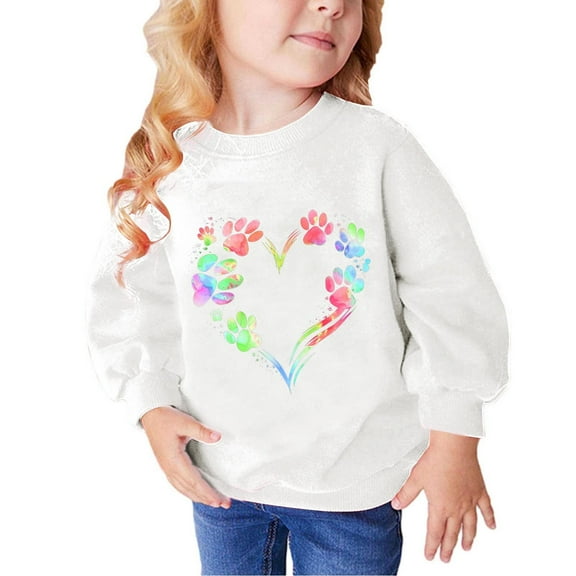 Odeerbi Kids Girls Crewneck Sweatshirts Pullover Sweatshirts Children's Fall Winter Sweatshirt Heart Print Long Sleeve Sweater Top White