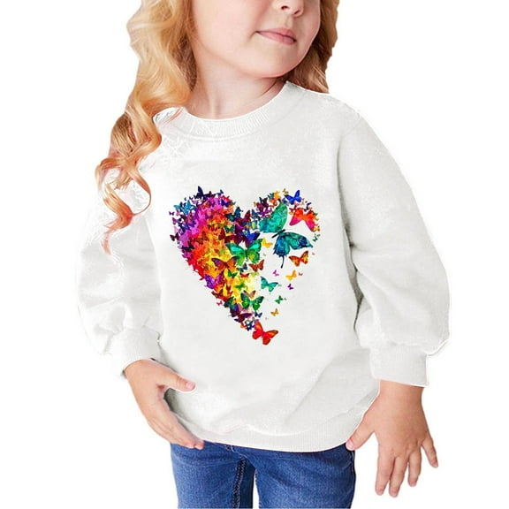 Odeerbi Kids Girls Crewneck Sweatshirts Pullover Sweatshirts Children's Fall Winter Sweatshirt Heart Print Long Sleeve Sweater Top White