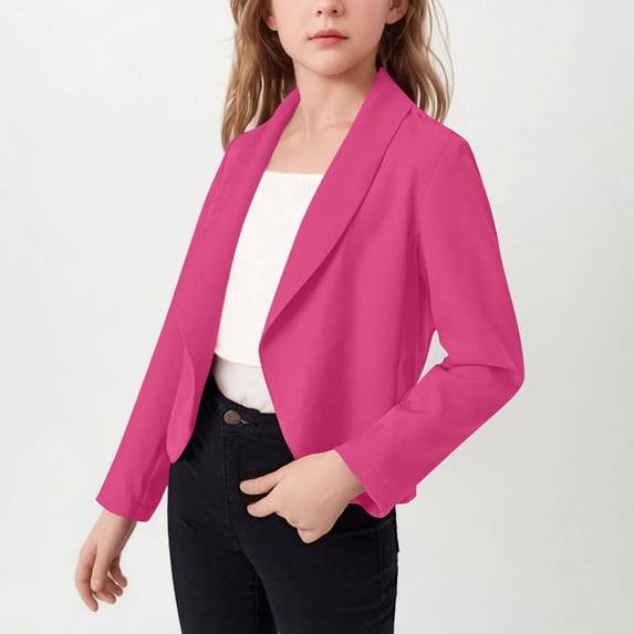 Odeerbi Kids Girls Cropped Blazer Jacket Shawl Collar School Uniform Formal Suit Jacket