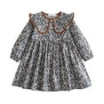 thumbnail image 1 of Odeerbi Kids Girls Cute Floral Dresses Spring Fall Peter Pan Collar Cotton Dress Round Neck Long Sleeve Comfortable Casual Dress Kids Girls Clothes, 1 of 1
